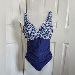 Navy and White One Piece Swimsuit